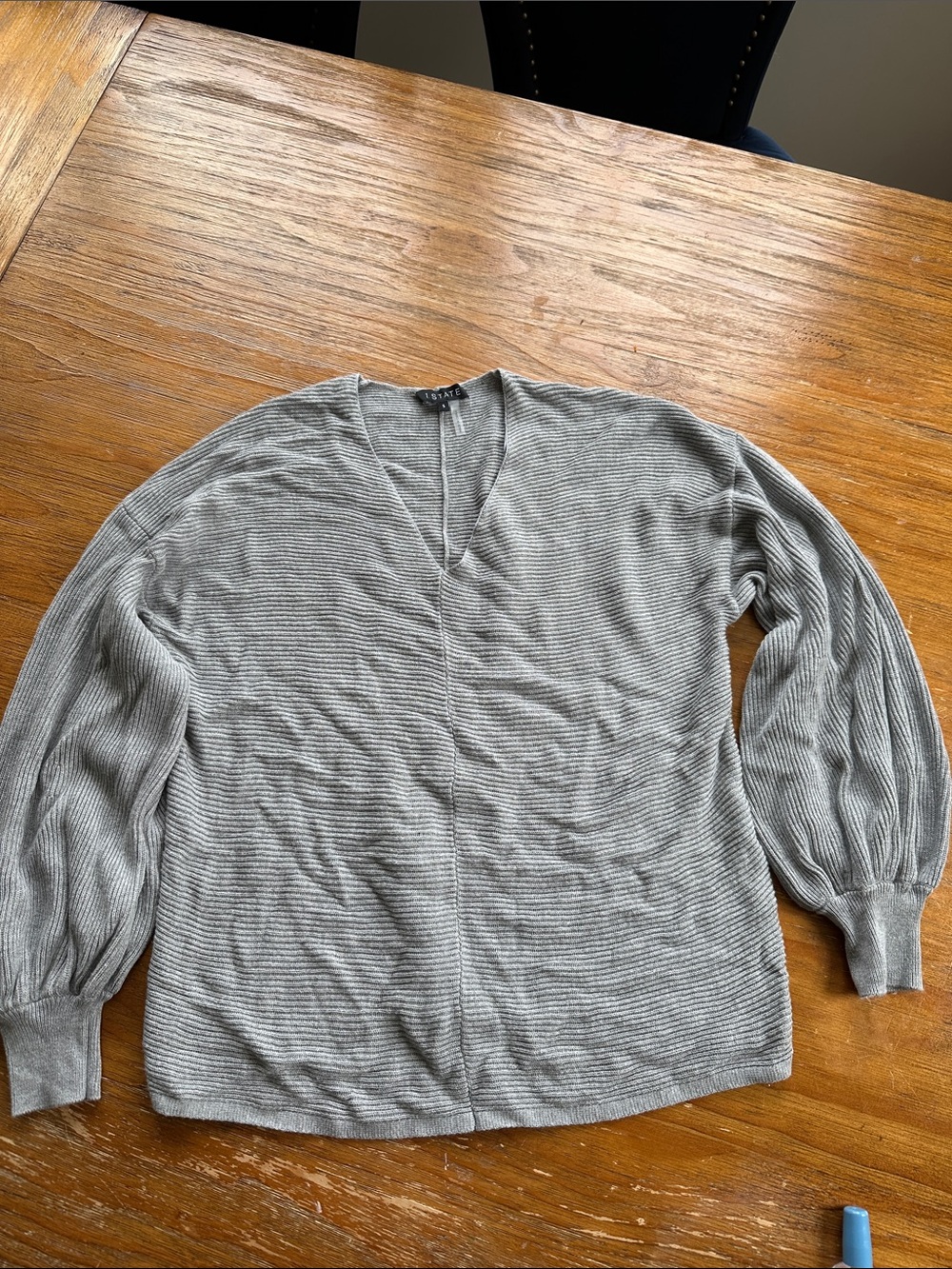 1. State Light Gray Ribbed V-Neck Sweater